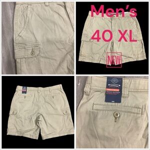 Men's St. John’s Bay 40 XL Cargo Chino Khakis Shorts Khaki Stretch Twill NWT
